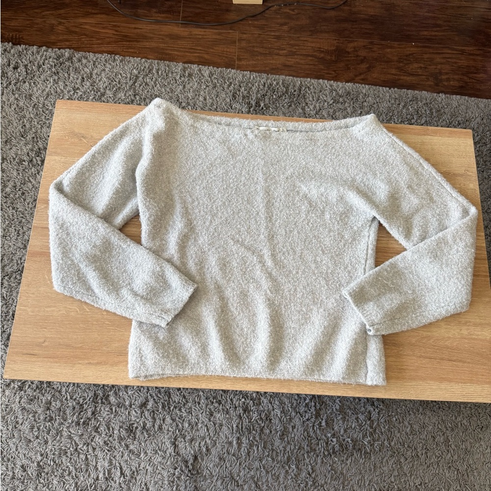 abercrombie & fitch off the shoulder boucle sweater